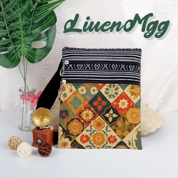 Kaleidoscope Messenger Bag Small Ethnic Pattern Adjustable Strap Crossbody - Picture 5 of 7